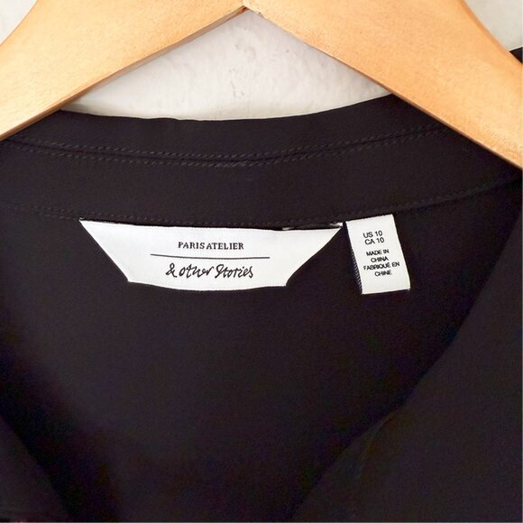 & OTHER STORIES Straight Gold Buckle Mini Dress Size 10 Black LBD Classic Modest - Picture 7 of 15